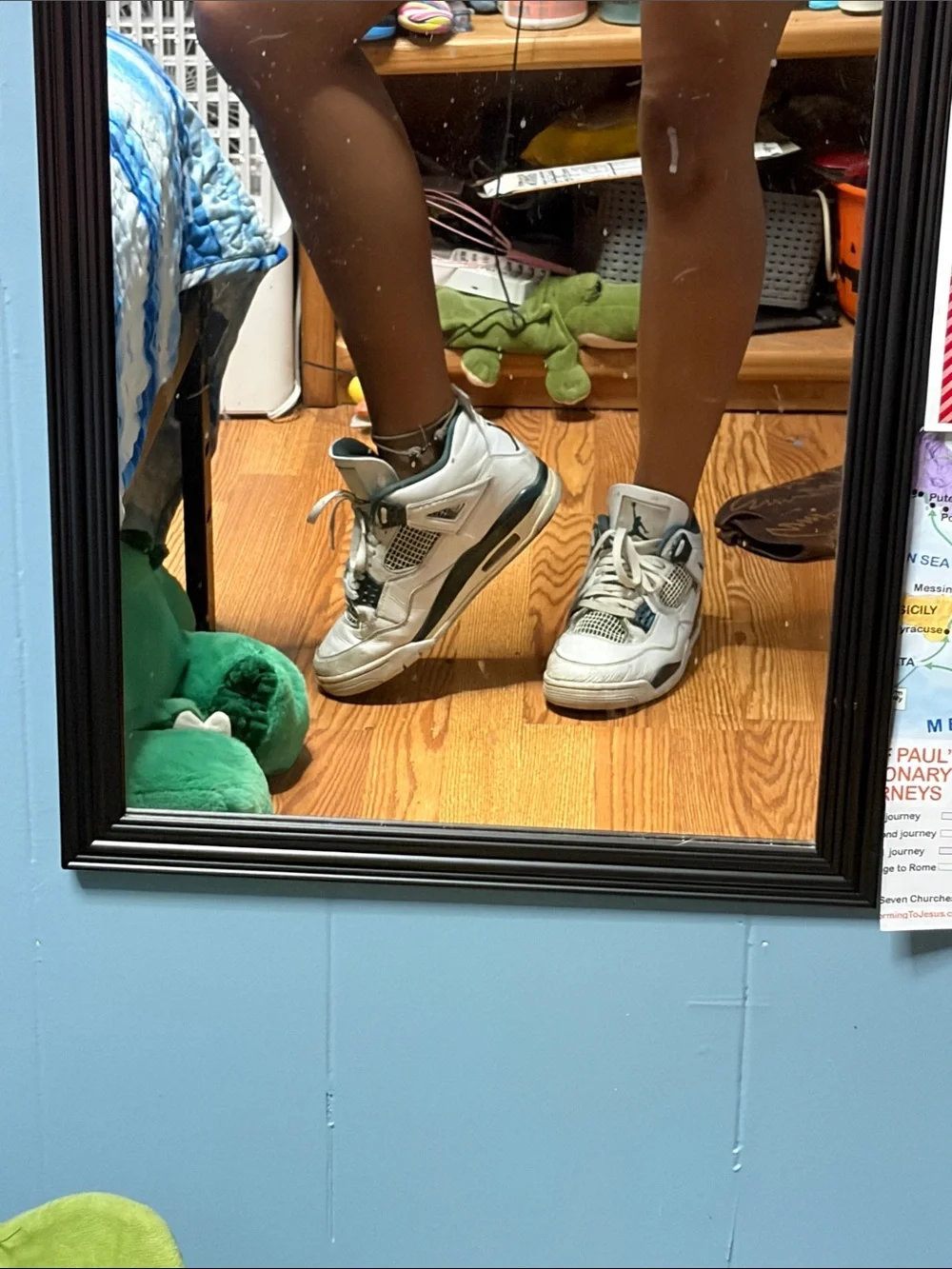 Jordan White and Teal Retro Basketball Sneakers